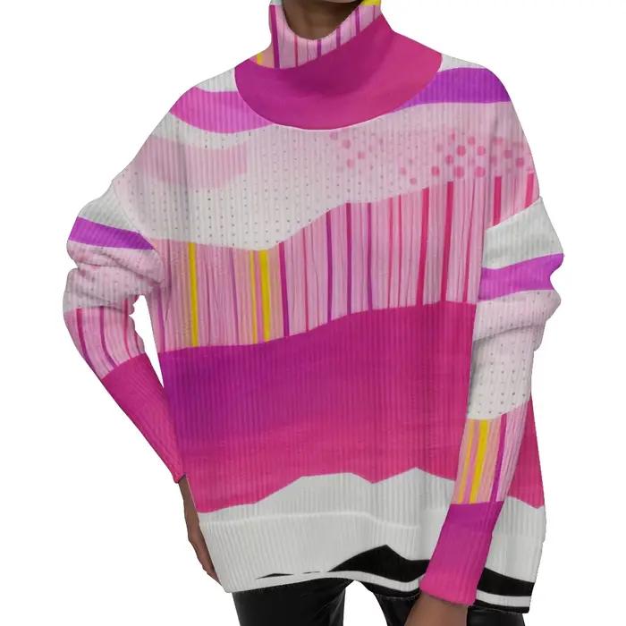 Sweatshirt à col roulé imprimé géométrique abstrait pour hommes style chic et streetwear automne hiver occasions quotidiennes et évènements