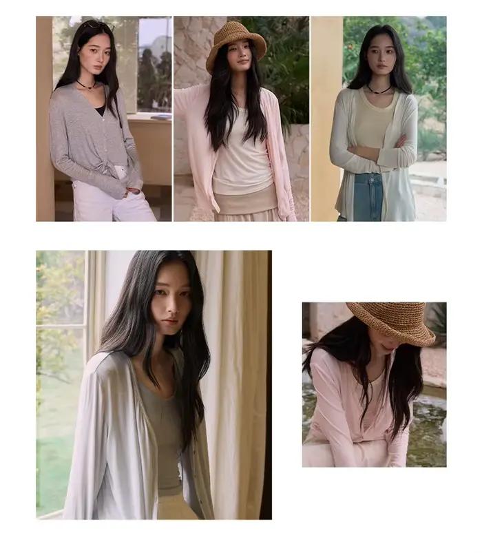 Cardigans fins en laine mélangée tricotée pour femme
