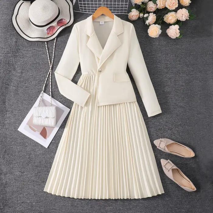 Robe blazer pour adolescentes de 13 à 16 ans – Couleur crème classique