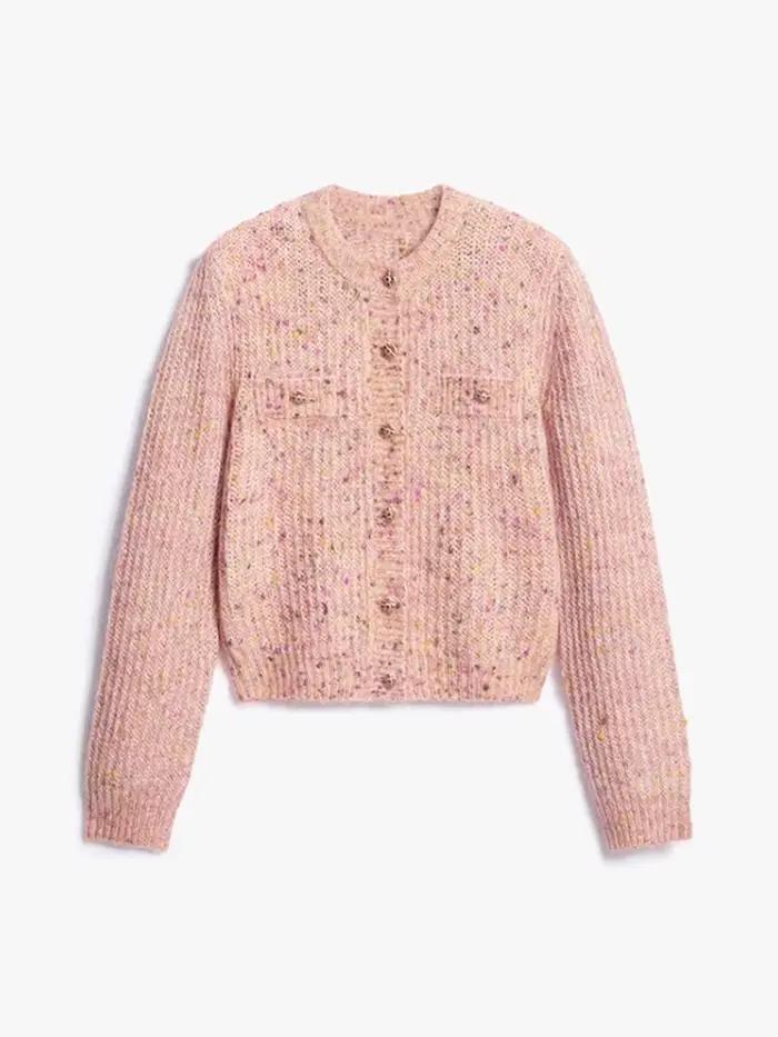 Cardigan en tricot chic pour femme, manches longues, col rond, boutonnage simple, manteaux en tweed, nouvelle collection automne-hiver 2026 pour femmes.