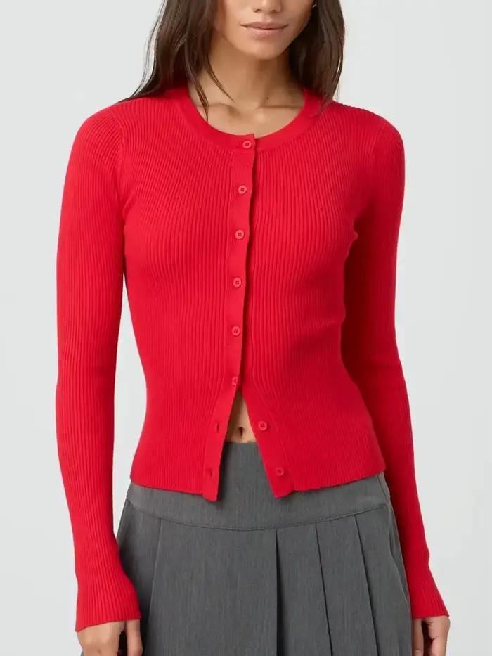 Cardigan à manches longues et col rond pour femmes