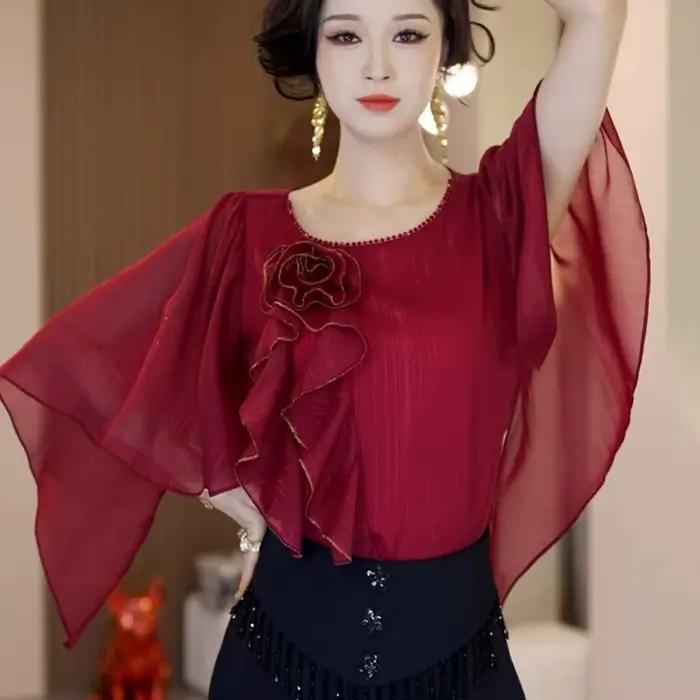 2025 nouvelle chemise en mousseline de soie à sept manches femmes été