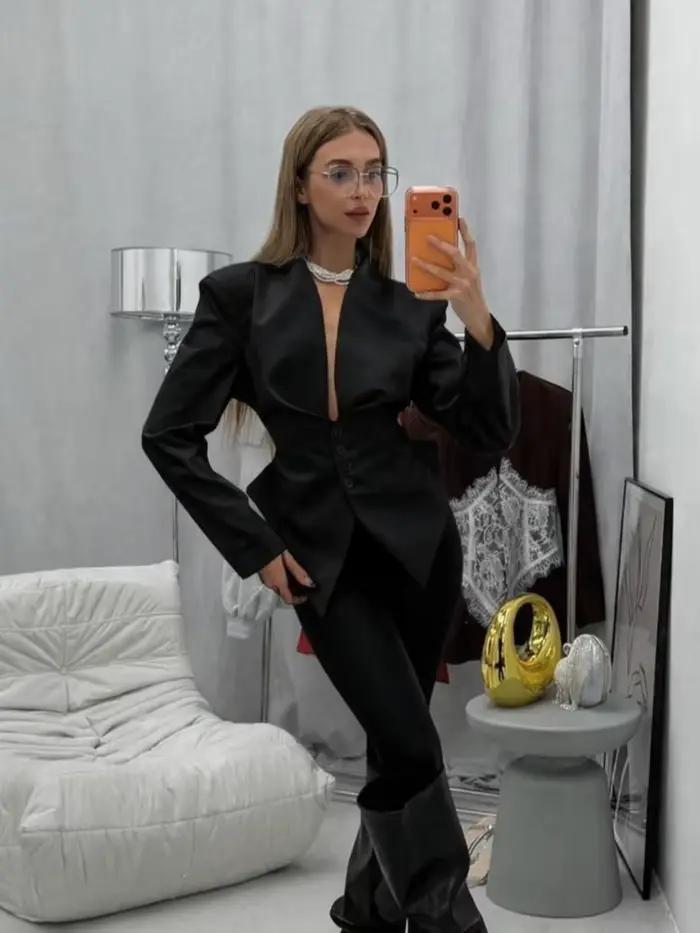 Veste plissée unie chic pour femme