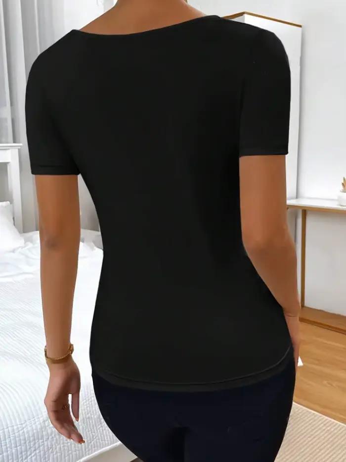 T-shirt Asymétrique Élégant en Polyester Noir pour Femmes Occasions Spéciales Bureau Soirées Nocturnes Printemps Été