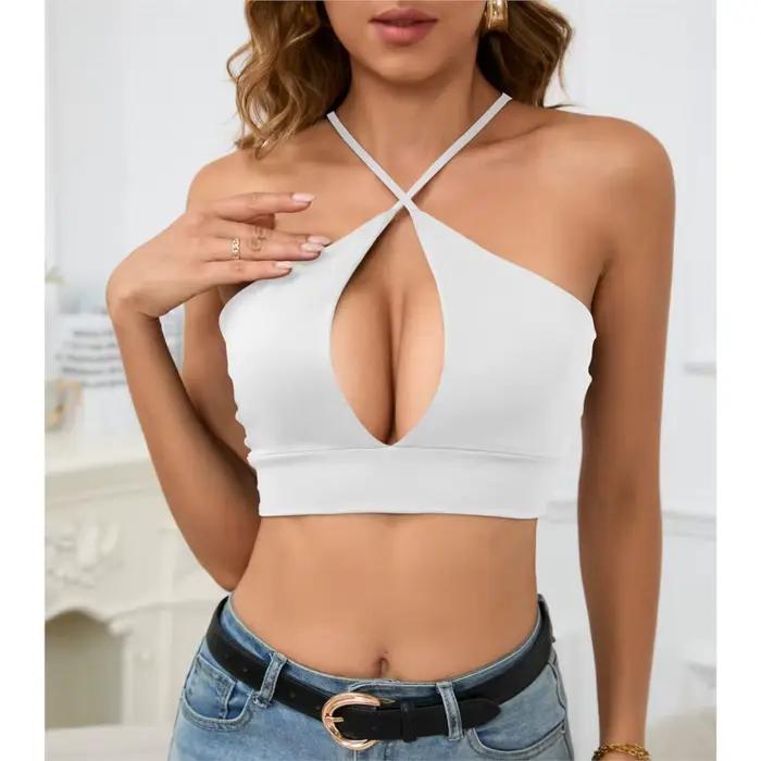 Débardeur sexy ajouré à col halter pour femme – Idéal pour l'été
