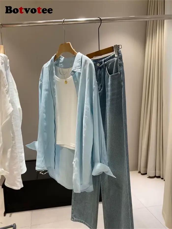 Botvotee Chemise en lin blanc pour femme