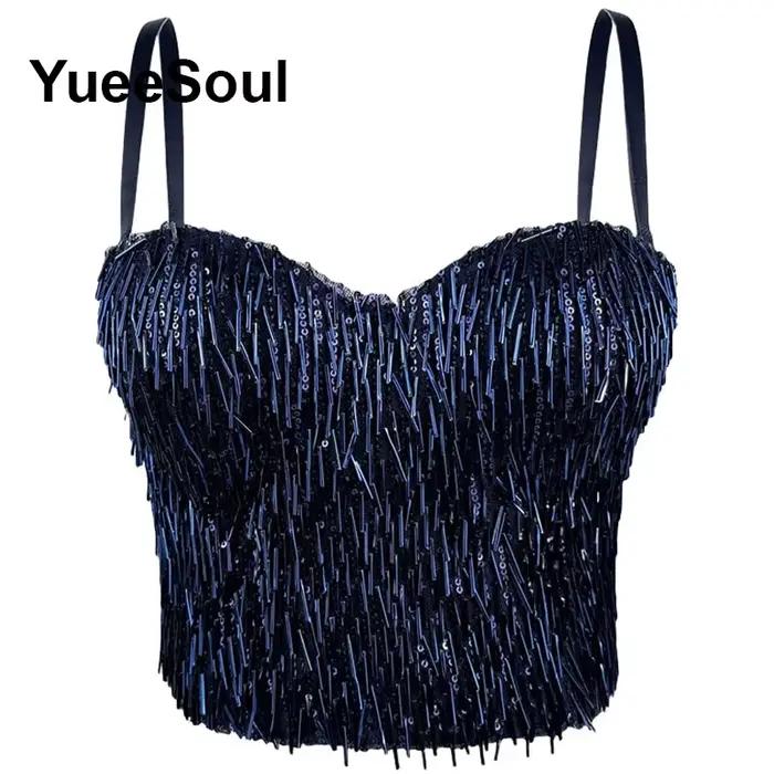 Haut court bleu de luxe pour femmes