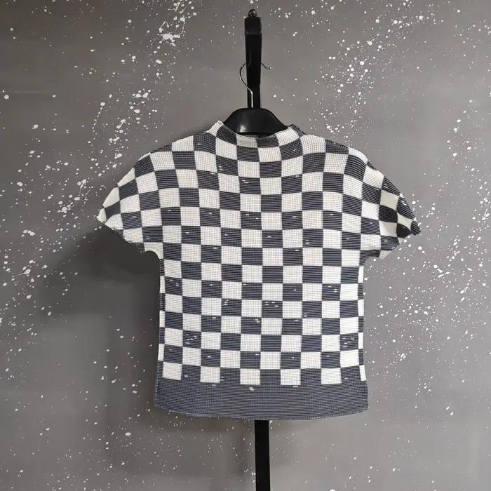 T-shirt LANMREM Plaid Imprimé Bleu Taille Unique pour Femmes Style Décontracté et Élégant Occasions Spéciales