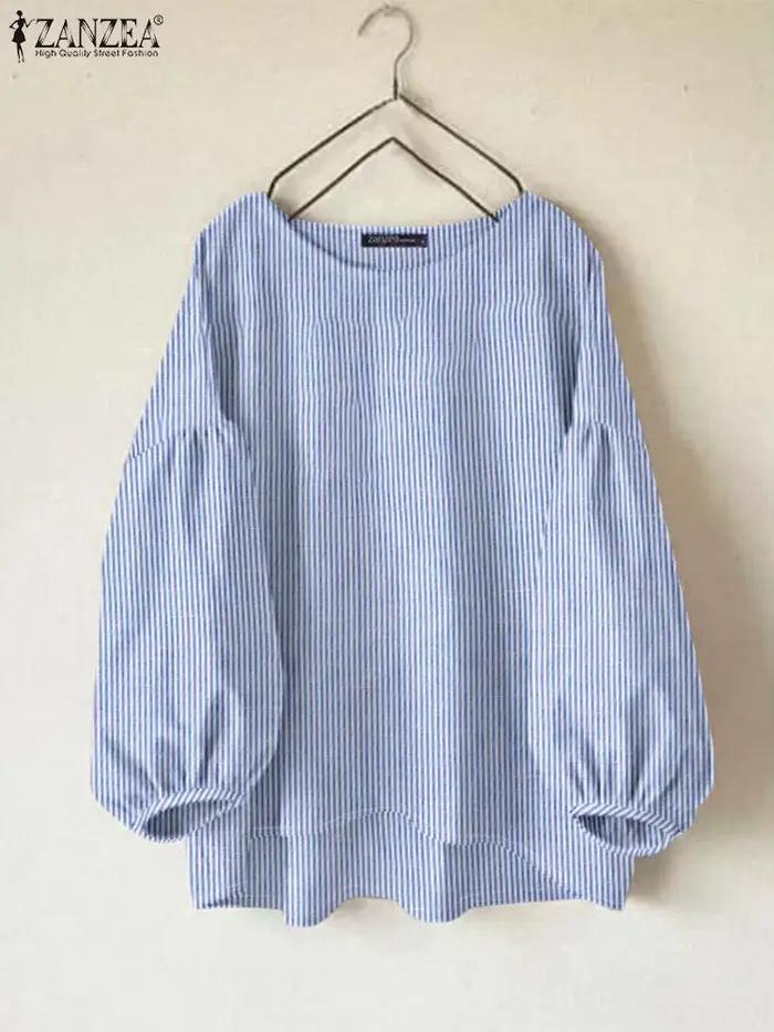 Blouse ZANZEA en polyester-coton rayé pour femmes, décontractée, col rond, ample et élégante pour toutes les occasions de la vie