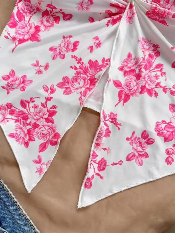 Haut court à imprimé Floral avec nœud torsadé pour femmes