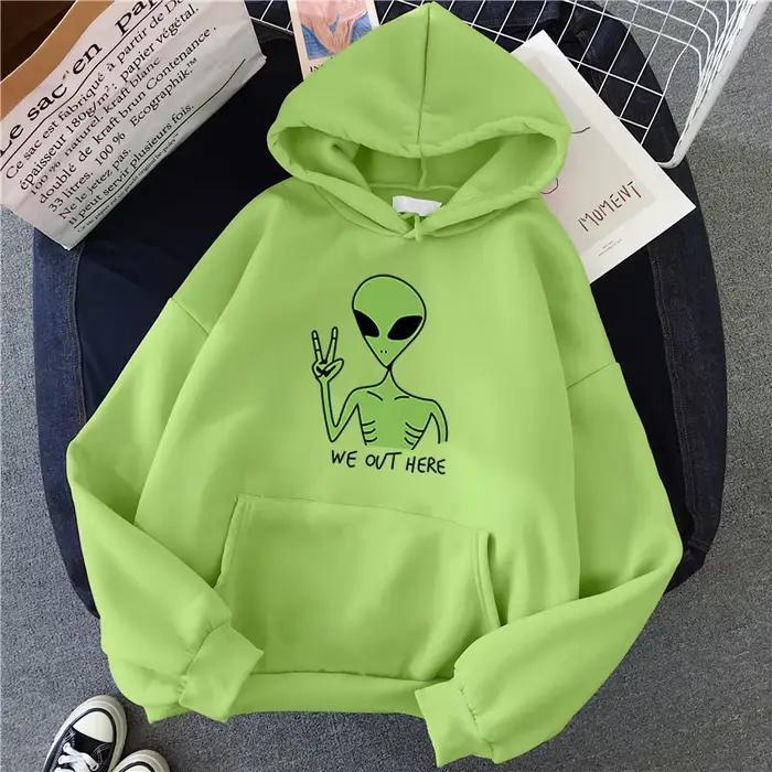 Nouveau vert Alien sweats filles hiver mode drôle hauts Moletom mignon dessin animé Streetwear sweat à capuche pour femme pull en vrac