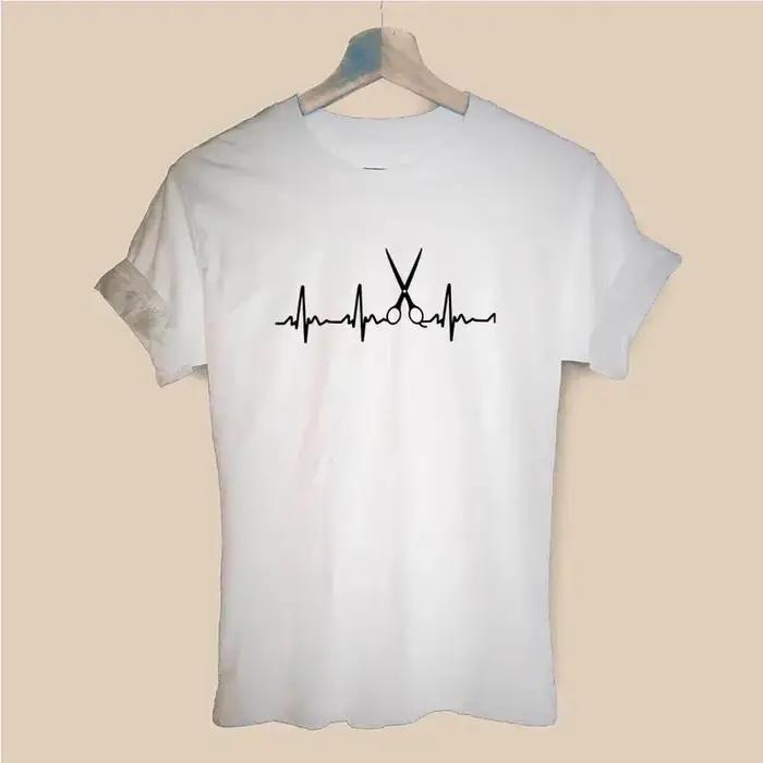 T-shirt de coiffeuse en polyester, motif ciseaux, décontracté pour femmes et filles, col rond, couleurs variées, ajustement confortable, usage quotidien et professionnel
