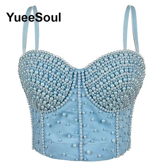 Haut court bleu de luxe pour femmes