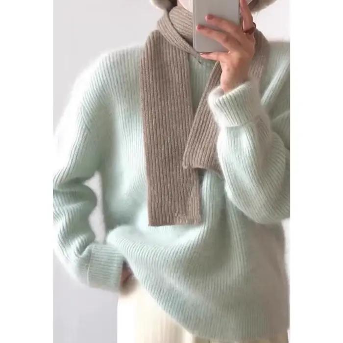 Pull jaune 100% laine pour femmes, pull ample, épais, doux et polyvalent, tricoté, couche de base