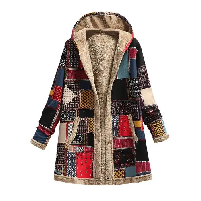 Sweat-shirt à capuche en coton et lin imprimé pour femme, veste chaude en peluche, style américain rétro, hiver 2023