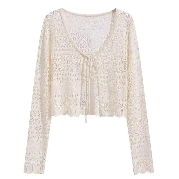 Cardigan en tricot crocheté pour femme