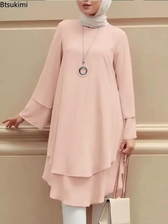 Blouse musulmane pour femmes deux couches design élégant blouse mode polyester haute qualité pour vacances fêtes et occasions spéciales