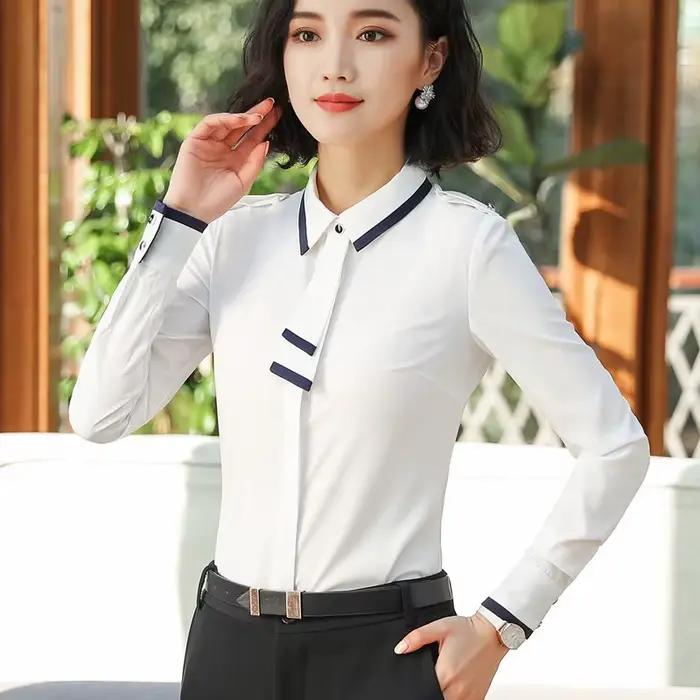 Chemisier en mousseline de soie pour femme avec nœud, élégant pour le bureau, printemps et été