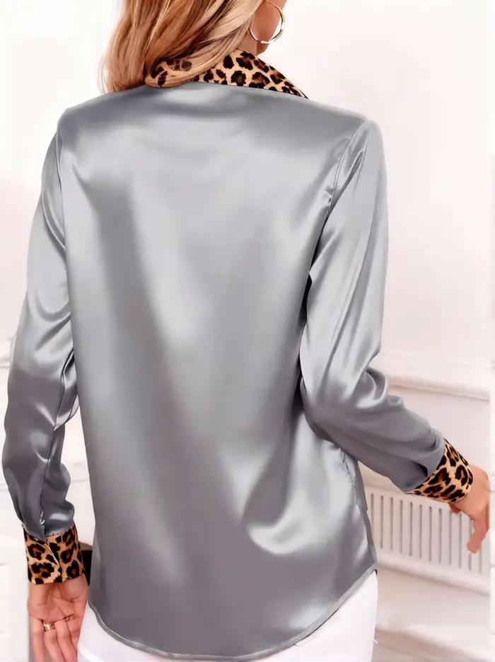 Chemisier en Satin à garniture léopard pour femmes