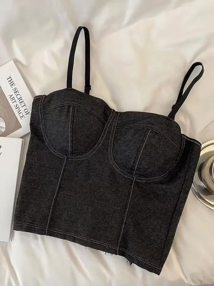 Soutien-gorge push-up rembourré en denim pour femme