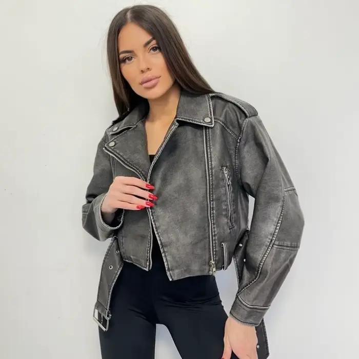 BBWM veste en cuir PU décontracté dame revers fermeture éclair