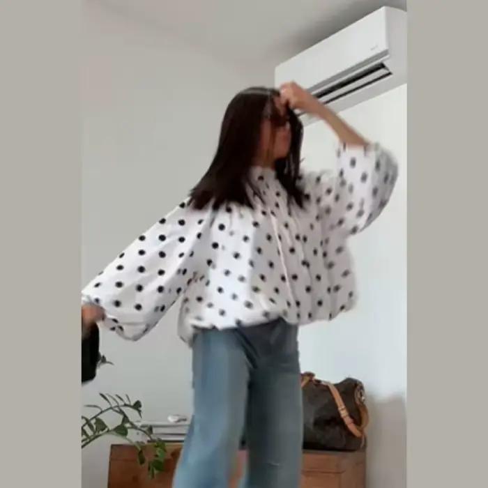Chemisier ample dos nu à pois pour femme