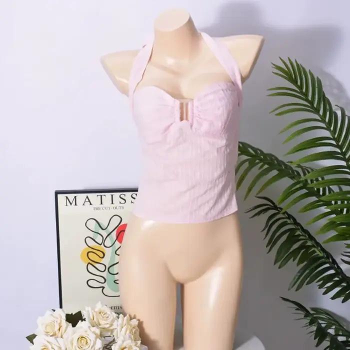 Haut chic rose plissé sans manches