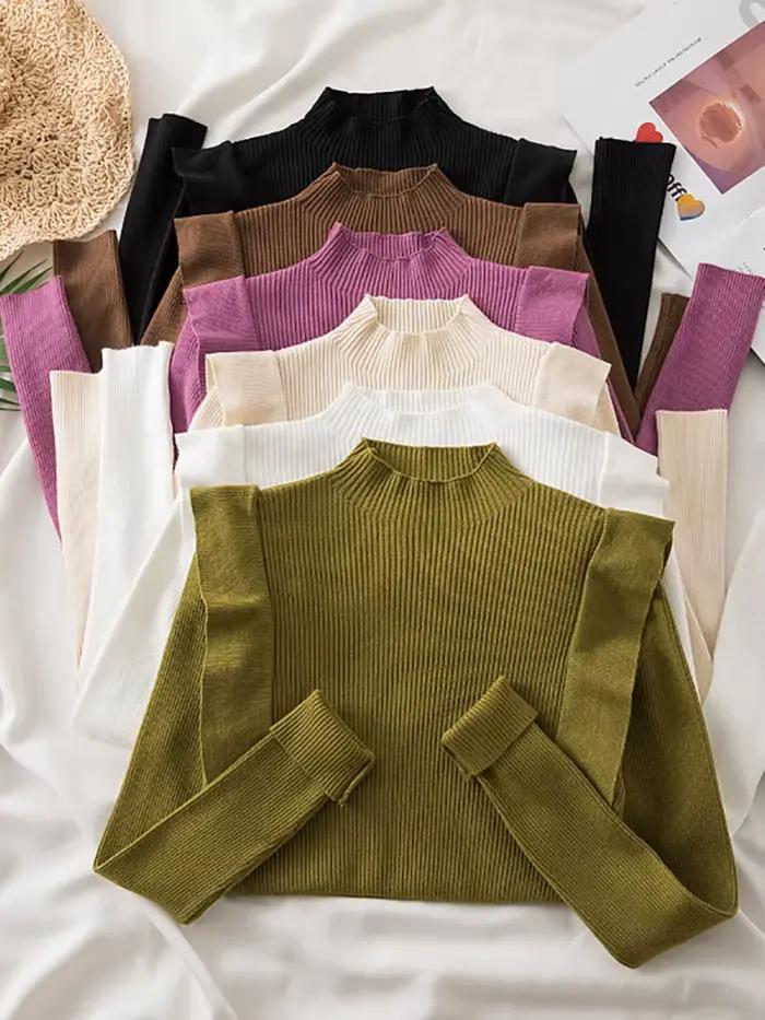 Pull tricoté à volants pour femme 2026 – Col semi-montant chaud et décontracté pour l'automne et l'hiver – Hauts chics