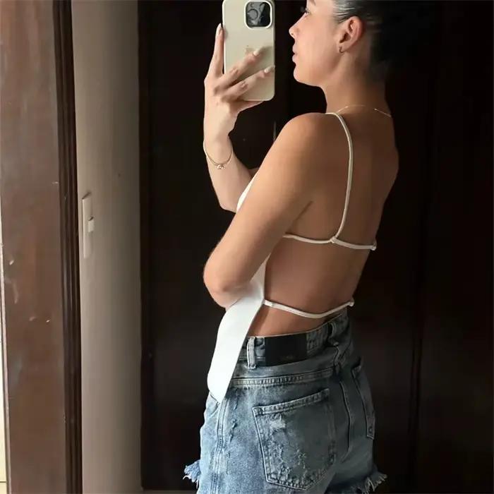 MUJER noir haut dos nu femme sans manches blanc