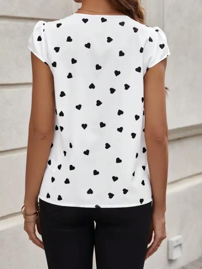 Chemise plissée à manches courtes et col rond pour femme
