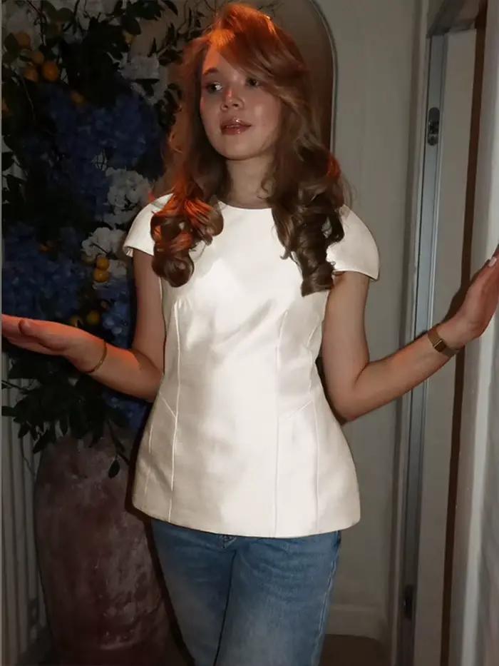 Chemisier Chic Bohème Femme Printemps-Été 2026 à Col et Manches Courtes Brodé de Motifs Géométriques et Découpés
