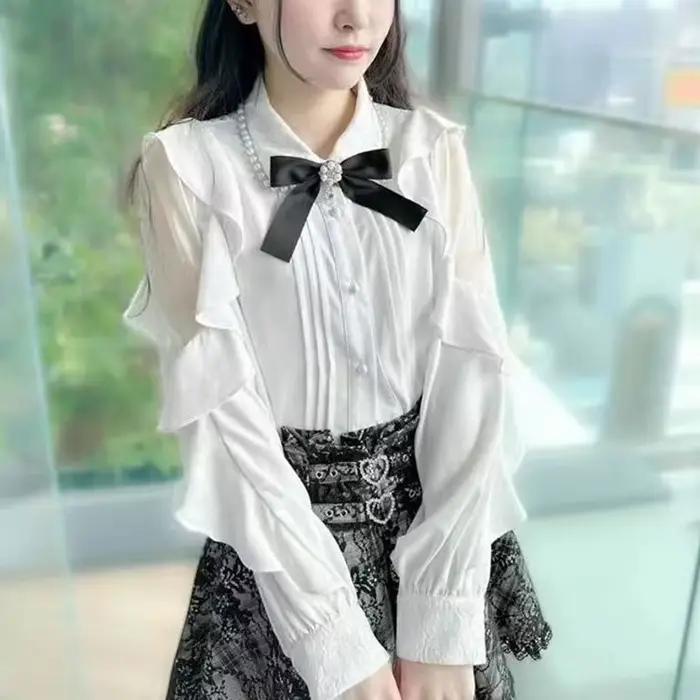 Chemise japonaise à volants en dentelle pour femmes