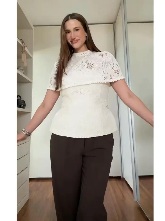 Chemisier Femme Élégant à Col Montant Style Corset en Dentelle au Crochet