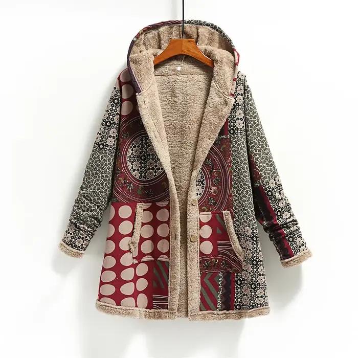 Sweat-shirt à capuche en coton et lin imprimé pour femme, veste chaude en peluche, style américain rétro, hiver 2023