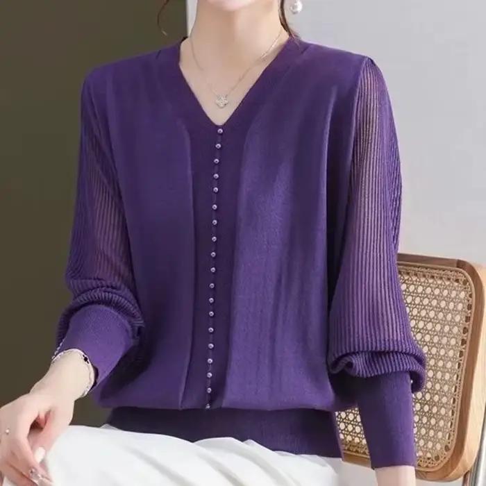 Chemisier violet à col en V pour femmes