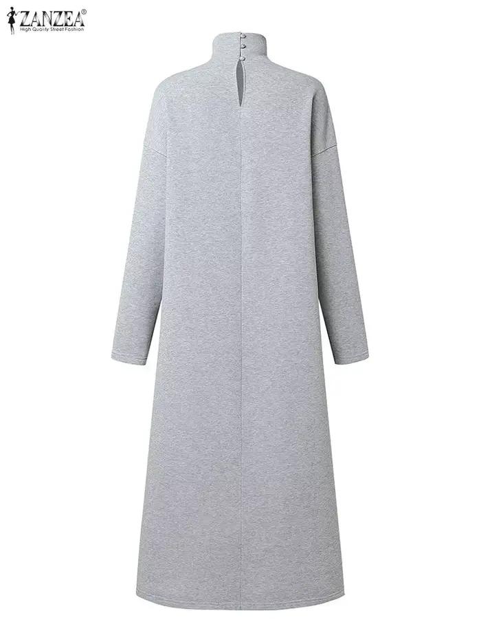 Robe ZANZEA col roulé à manches longues polyester solide pour femmes automne hiver confortable style mode et décontracté occasions spéciales