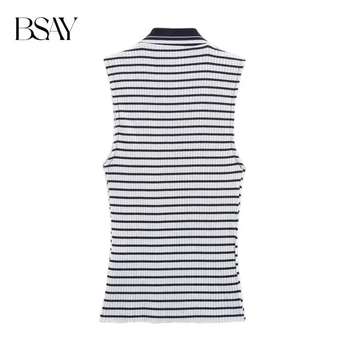 BSAY haut côtelé pour les femmes mode été nouvelle rayure sans manches col en v Blouse vêtements de rue gilet réservoir Chic dames hauts Mujer