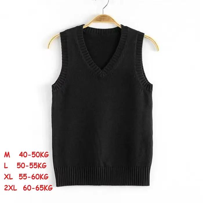 Pull décontracté col en V pour femmes, polyester, coupe ample, style préppy, automne-hiver