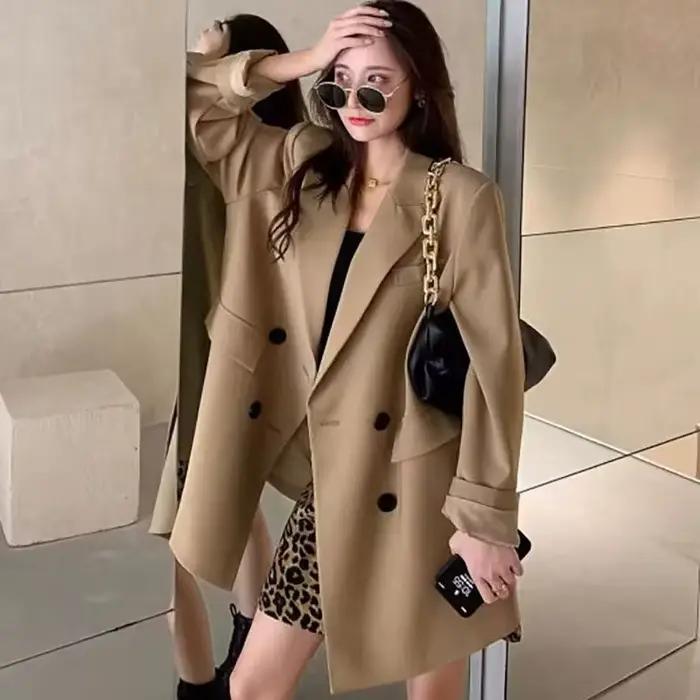 Blazer kaki ample polyester pour femmes bureau dames automne hiver bywindto occassions spéciales