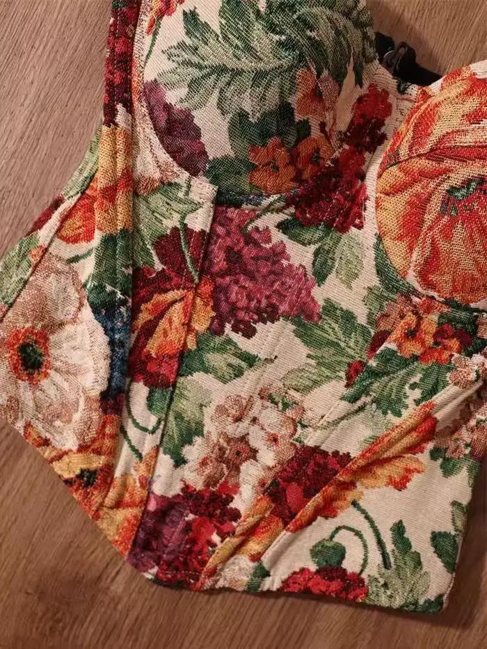 Style français Vintage élégant femmes vêtements Chic Design Floral coupe ajustée Camis mode femme haute rue rétro hauts Corset 2025