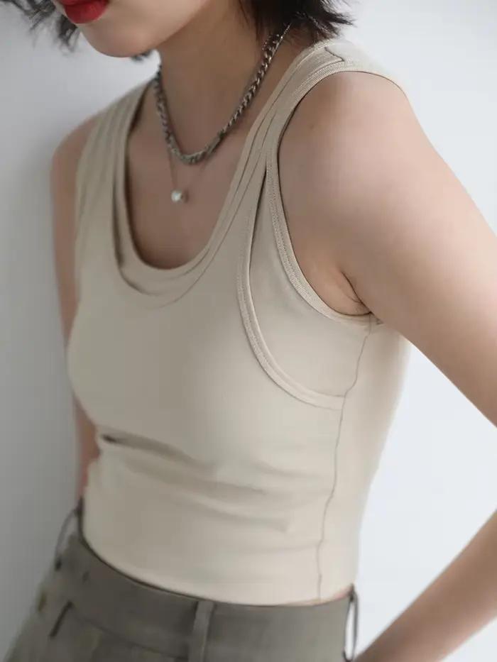 Débardeur chic et élégant pour femme, hauts en coton et élasthanne, solides et décontractés, pour automne et hiver, occasions spéciales et quotidiennes
