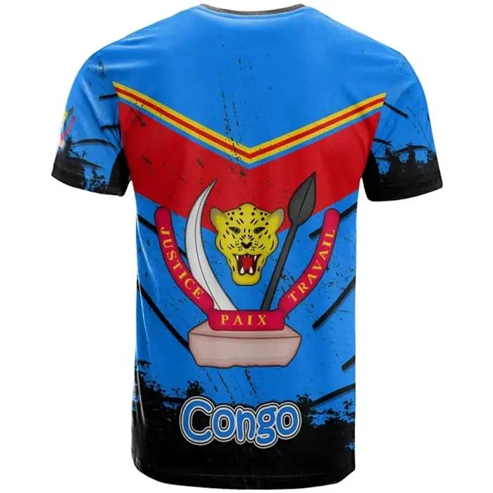 T-shirt à manches courtes col rond décontracté d'été avec emblème national imprimé en 3D du drapeau de la République démocratique du Congo