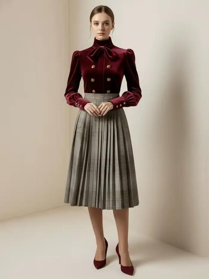 UOOZEE femmes nœud papillon conception col haut Blouses couleur unie manches bouffantes boutonné élégant Vintage bureau fête hauts pour dames