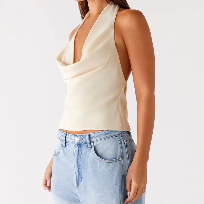 Débardeur pour femmes été y2k Coquette licou culture hauts col en v profond plissé sans manches Cami gilets chemises fête nuit Streetwear