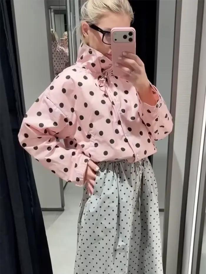 HH Veste courte rose à pois pour femme