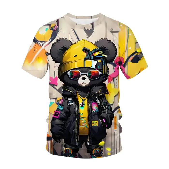 T-shirt Ourson Mignon Imprimé 3D pour Hommes et Enfants - Style Décontracté et Polyvalent - Printemps Été Automne