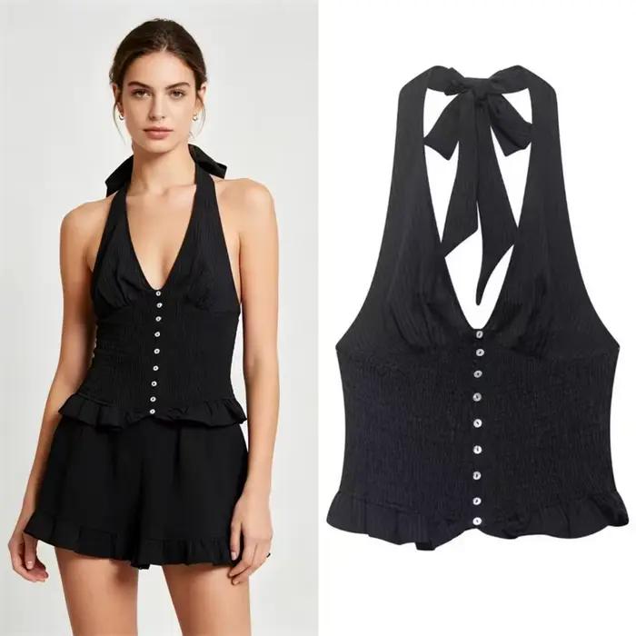 Débardeur Chic et Sexy pour Femme – Nouvelle Collection Été 2026 – Col Halter Profond en V