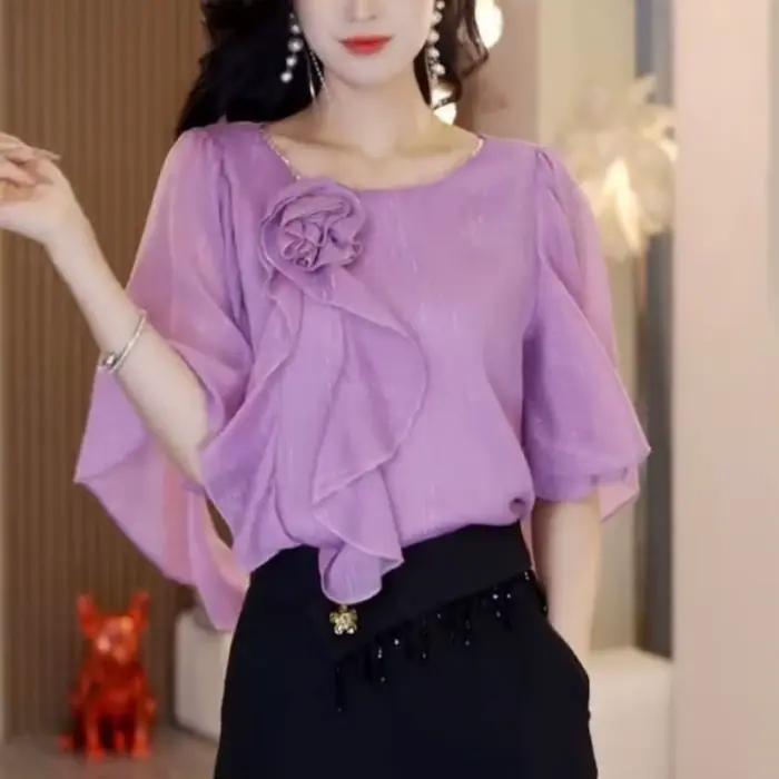 2025 nouvelle chemise en mousseline de soie à sept manches femmes été