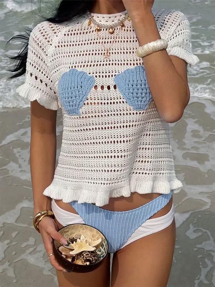 Blouse Femme en Crochet Coquillage pour Vacances d'Été