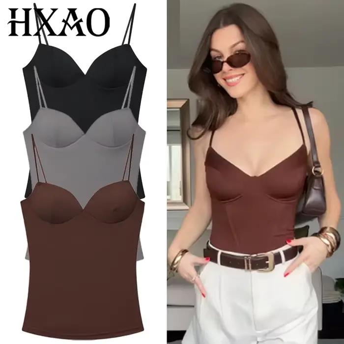 HXAO bordeaux haut à bretelles femmes été Sexy Corset réservoirs & Camis mode sans manches dos nu soutien-gorge